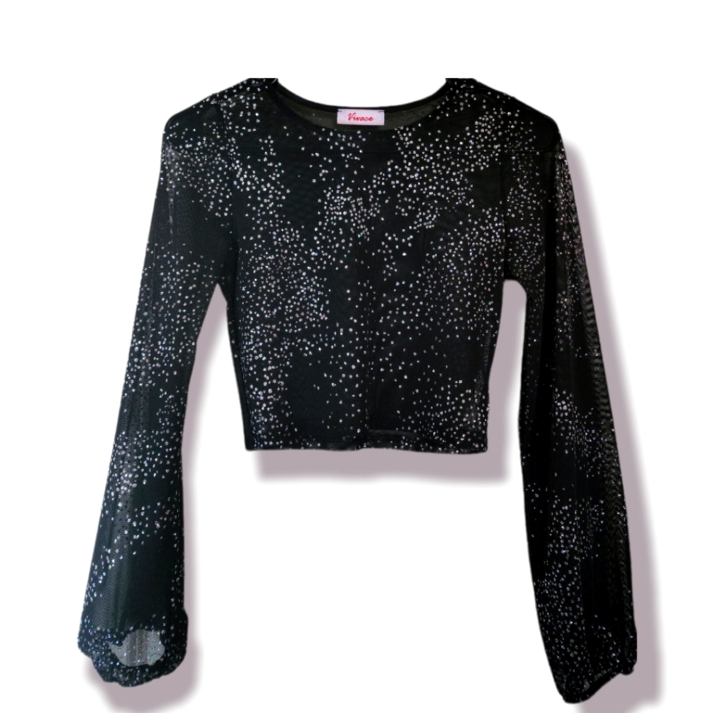 Venice crop long sleeve sheer top